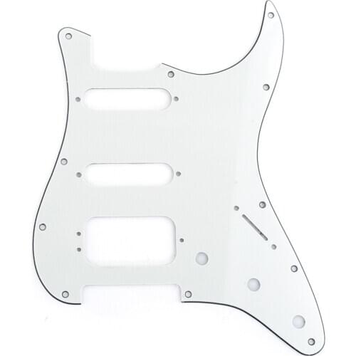 Musiclily Pro 11-Hole Round Corner HSS Guitar Strat Pickguard for USA/Mexican Stratocaster 3-screw Pickup, 3Ply Parchment