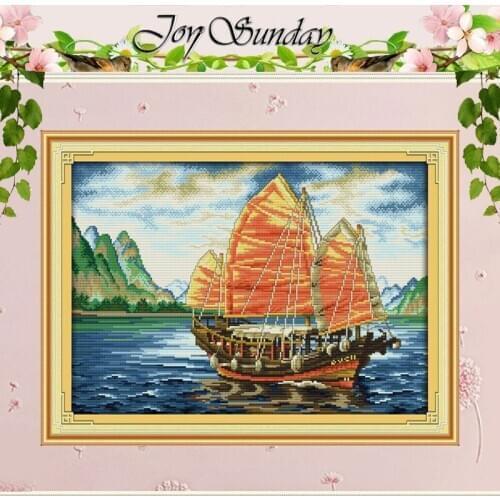 Sailing Boat(4) Patterns Counted Cross Stitch 11 14CT Cross Stitch Set Wholesale scenery Cross-stitch Kits Embroidery Needlework