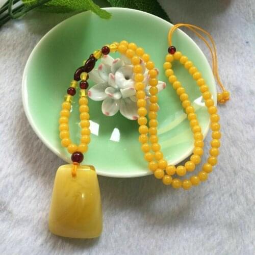Natural Yellow Jade Pendant Beads Necklace Charm Jadeite Jewelry Double-sided Hollow Carved Gifts for Men