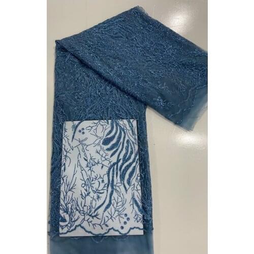 New product blue glitter with beaded viscose African fabric lace, suitable for fashionable womens dresses