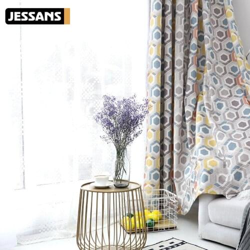 New Blackout Curtain Fabric Modern Simple European Style Cotton and Linen Printed Tulle Curtains for Living Dining Room Bedroom
