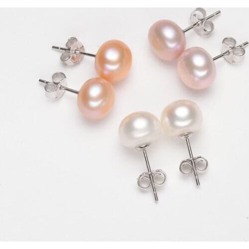 Wholesale 100pairs/lot Hot Cheap Real Freshwater Pearl Earrings Silver Plated Stud Earrings Nice Party Wedding Gift