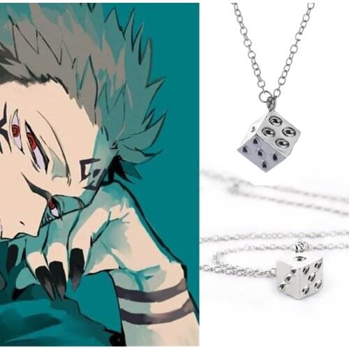 Anime Jujutsu Kaisen Gojo Satoru Cosplay Necklace Silver Plated Chain Charm Pendant Accessories Fashion Jewelry Dice Props