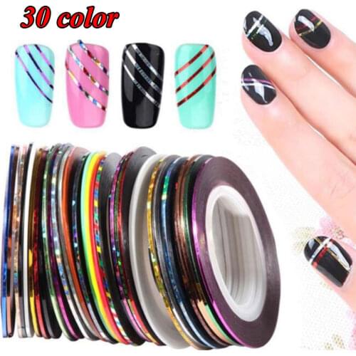 30Pcs/Set Striping Decals Foil Tape Line Colorful Mixed Nail Art Tips Nail Art Decorations Nails Accessories Fashion 2021