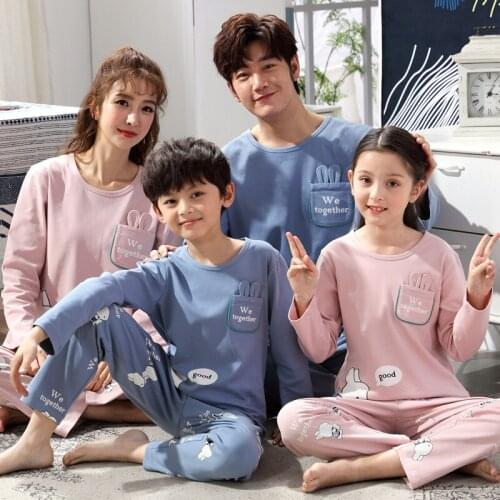 Pure cotton pajamas in the spring and autumn style long-sleeved three parent mother and daughter family installing