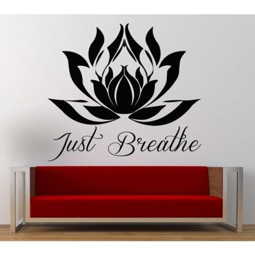 Just Breathe Lotus Flower Yoga Wall Sticker OM Meditation Wall Decal Sticker Vinyl Mural Living Bedroom Room Decor Wall NY-406