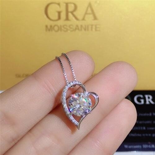 Silver 2 Carat Romantic Heart Cut White D Color Moissanite Diamond Test Passed Pendant Necklace Silver 925 Engagement Jewelry
