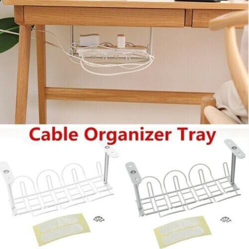 Home Living Room Storage Rack Under Desk Cable Management Tray Wire Cord Power Strip Adapter Organizer Shelf