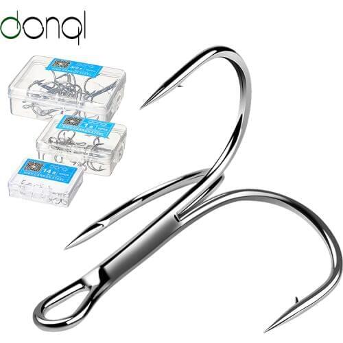 DONQL 10pcs/ Box Fishing Hooks Set Carbon Steel Treble Fishhooks Super Sharp Barbed Carp Triple Hooks Sea Tackle Accessories