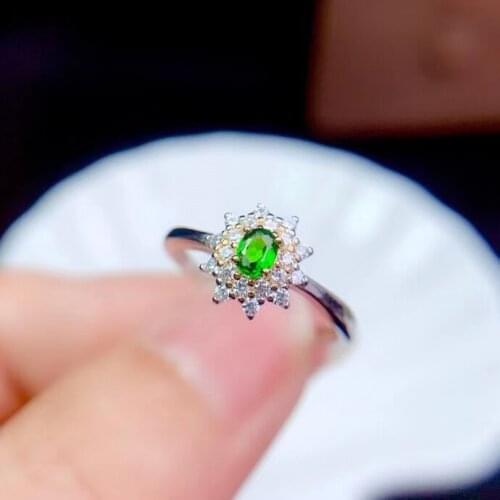 CoLife Jewelry Classic Silver Gemstone Ring 3mm*4mm Natural Diopside Ring 925 Silver Diopside Jewelry Gift for Girl