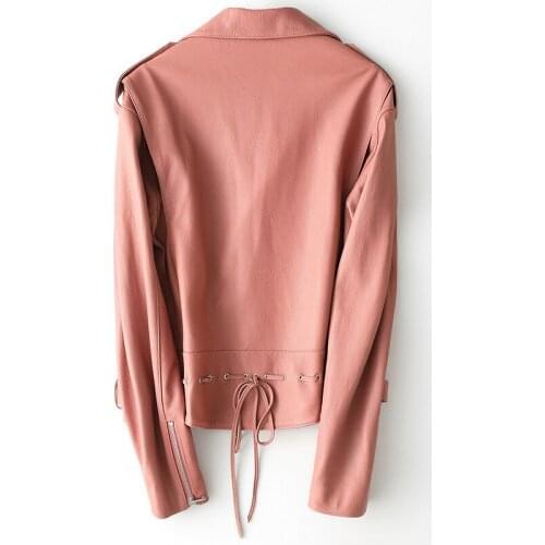 Genuine Women Goatskin Leather Coat Spring Autumn Motorcycle Biker Jacket Pink Korean 2020 HQ12-TZY8205A KJ4131