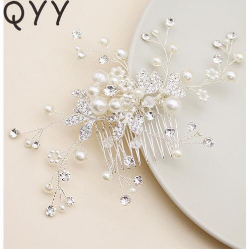 QYY Fashion 2019 Rhinestones for Hair Comb Bridal Flower Wedding Hair Jewelry Accessories Wedding Hair Combs Ornaments for women