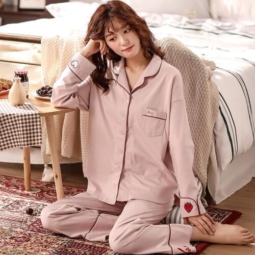 Winter 100% Cotton Pijamas Women Pink Pyjama Femme Inverno Autumn Homewear Long Sleeve Button Pure Cotton Pajamas for Women