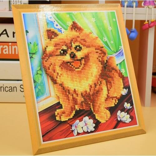 Golden Dog Mosaic Rhinestone 5D DIY Diamond Painting Cross Stitch With Frame Animals Kid Handmade Gift Crafts Art