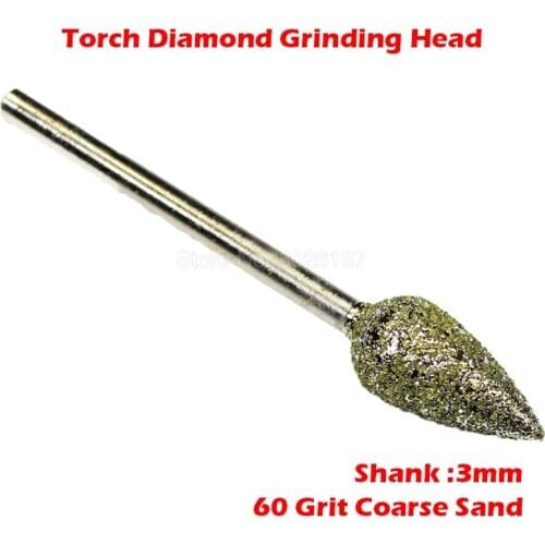 1Pcs 60 Grit Coarse Sand Torch Cylinder Diamond Grinding Head Rotary Burrs Jade Carving Jewelry Stone Mounted Point Shank Tool