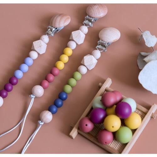 1PC Baby Pacifier Clip Chain Wooden Holder Soother Pacifier Clips Personalized Nipple Holder For Infant Nipple Bottle Clip