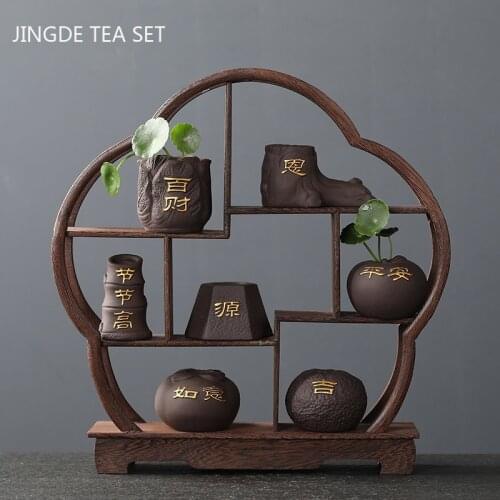 1PCS Chinese Purple Clay Tea Pet Mini Vase Flower Arrangement Ornaments Handmade Flower Pot Home Tea Table Decoration Gifts