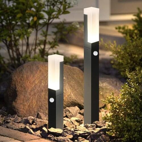 10W Motion Sensor LED Lawn Lamp Outdoor Waterproof Aluminum Acrylic Pillar Light Villa Garden Courtyard Landscape Pathway Lamps