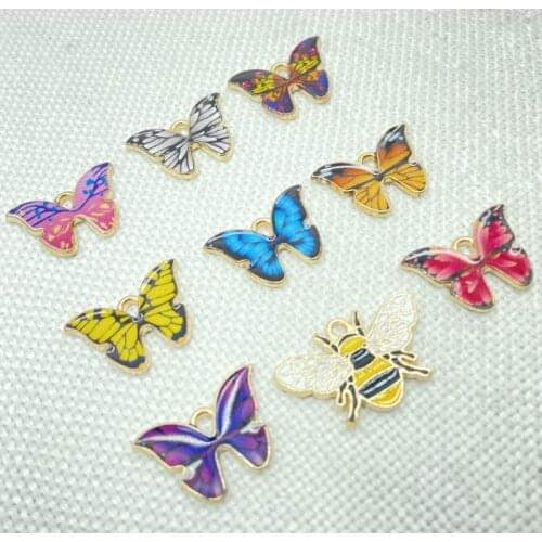 14Pcs Butterfly Pendants Colorful Enamel Butterfly Charm Small Animal DIY Earrings Necklace Jewelry Accessories Supplies