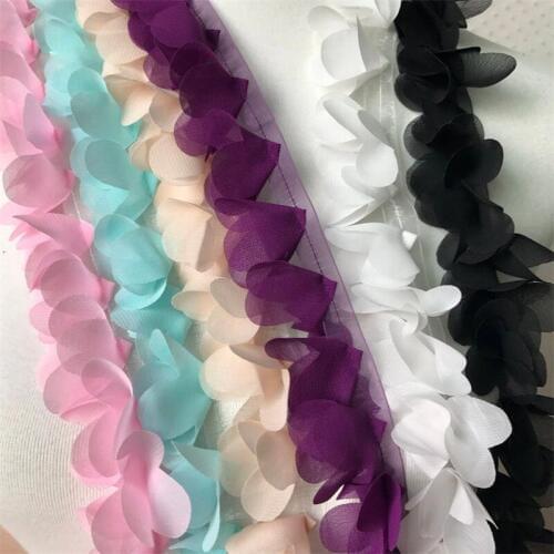 2 yards Multicolor Beautiful Chiffon 3D lace flowers lace trim lace fabric decoration diy clothes accessories