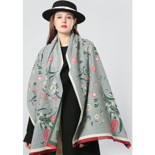 2020 luxury winter scarf women cashmere floral warm scarf thick soft shawl cover