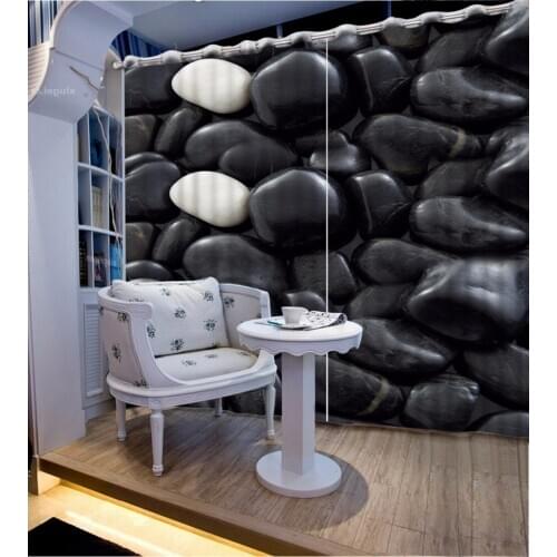 3D Curtain Fashion Customized Black And white Pebbles Curtains For Bedroom Custom Any Size Curtain Blackout Curtain Living Room