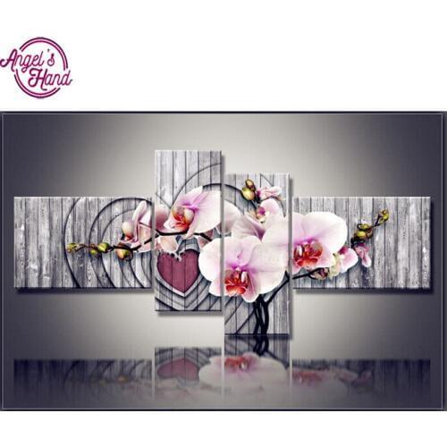 DIY 5D square diamond embroidery cross stitch diamond painting home decorative gifts fashion flower orchid 4pcs needlework