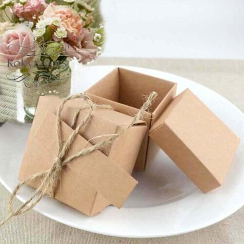 50PCS 2pc 2" Square Brown Craft Favor Boxes Wedding Shower Table Decors Candy Boxes Birthday Sweet Package Event Supplies