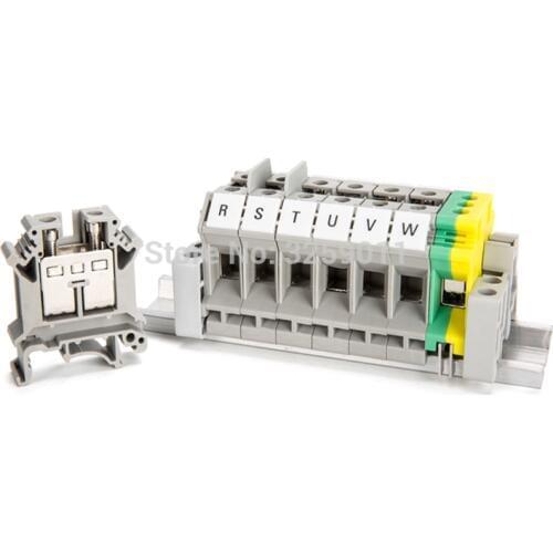 50PCS DIN rail Wiring board connector terminals copper part 16.0mm UK-16N grey gray Cable row connection