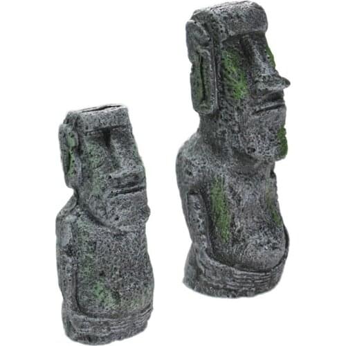 Aquarium Accessories Ornaments Reptile Decoration Easter Island Stone Statues Resin Landscaping Crafts Antique Portraits
