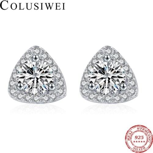 Colusiwei Classic 925 Sterling Silver Dazzling AAA Zirconia Triangle Stud Earring for Women Wedding Engagement Statement Jewelry