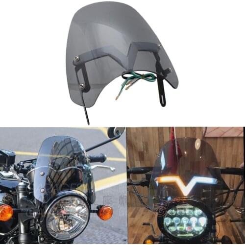Smoke 5-7inch Headlamp LED Turn Lights Windshield Wind Deflectors Windscreen Universal for Yamaha XJ 400 600S Diversion Honda