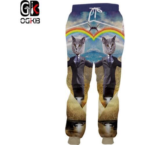 OGKB Jogger Pants Men Hot Full Length Animal 3D Sweat Pants Printing Gentleman Cat Rainbow Casual Oversized Winter Sweatpants
