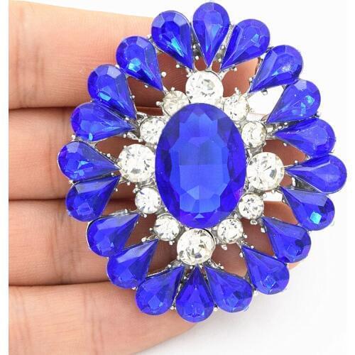 Fantastic Blue Crystals Women Huge Brooch For Wedding Exquisite Bouquet Blue Big Brooch Pins