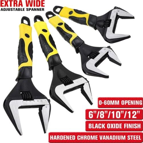Large Extra Wide Jaw Adjustable Spanner Wrench 60mm Openning Capacity Nut Pipe Tool Black Oxide Finish Hardened Chrome Vanadium