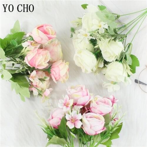 Artificial Flowers 1 Bunch Silk Rose Bouquet Pink Hydrangea Peony Bride Holding Fake Flower Home Wedding Decoration Accessories