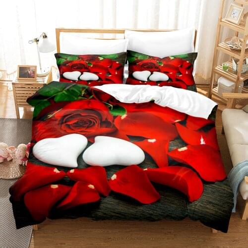 Red Flower Rose Bedding Set Single Twin Full Queen King Size Flowers Rose Bed Set Children Bedroom Duvetcover Sets 14