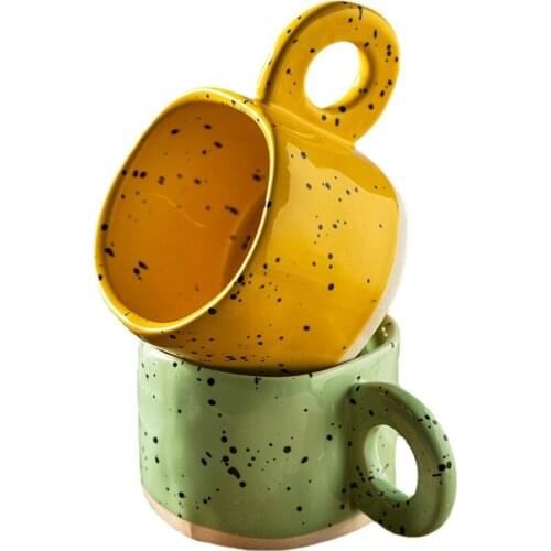 300ml Creative Ring Handle Ceramic Mug Candy Color Milk Coffee Cup Office Home Drinkware Microwave Oven Couple Handgrip Cups