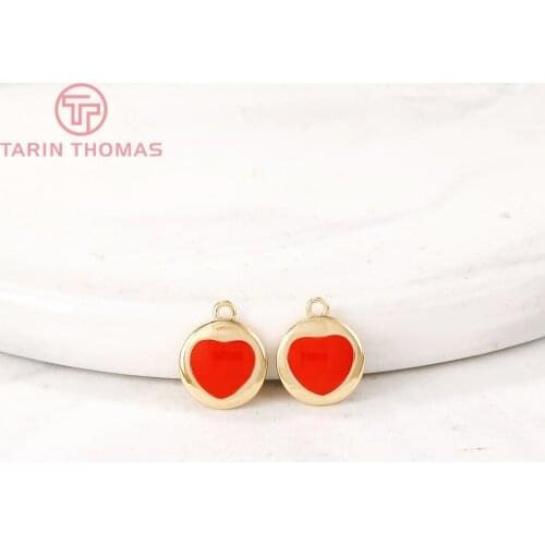 6PCS 8.2x8.2MM 24K Gold Color Brass Heart Pendants Charms High Quality DIY Jewelry Making Findings Accessories