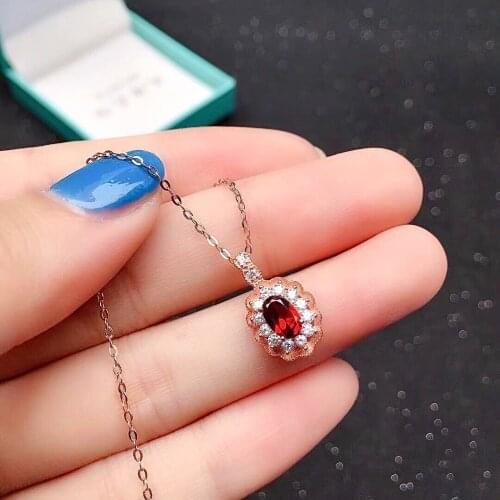 Hotsale Silver Gemstone Necklace Pendant 4mm*6mm VVS Grade Natural Garnet Pendant 925 Silver Garnet Jewelry