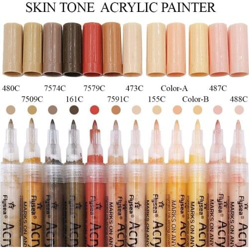 Skin Tone Markers, Paint Pens Set of 12 Skin Colors Markers for Painting on Rocks, Canvas, Tiles, Glass, Acrylic Paint Marker