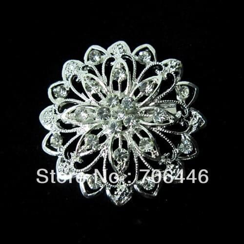 Fashion Silver Color Clear Rhinestone Crystal Small Flower Pin Brooch