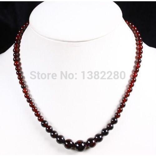 ! Fashion Style diy Natural 6-12mm Garnet Round Jewellery Beads Necklace 17" JT5499