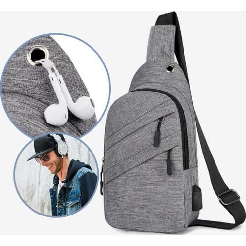 NEW Outdoor Men Crossbody Bag Canvas Large Capacity Casual Shoulder Bag with USB Charge Hole