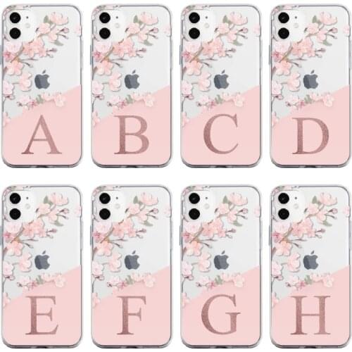 Custom Cherry Blossom Flower A to Z Initial Alphabet Soft TPU Phone Case Cover For iPhone XS X XR 12 Pro Max 8 8Plus X 7 7Plus
