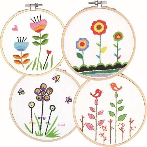 Hand Craft DIY Print for European Embroidery Kits Beginner Flower Tree Fabric Art Cross Painting Accessories