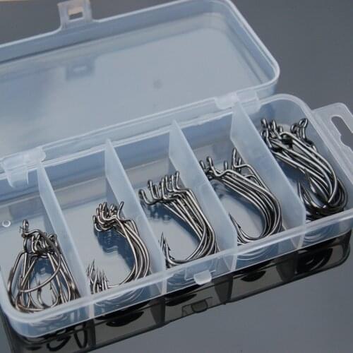 Texas Hook Kit 51pcs High Carbon Black Nickel Crank Hook Set 2# 1# 1/0# 2/0# 3/0# Each 10pcs With Box Texas Rig Sets