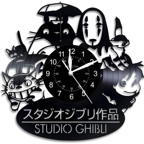 Cartoon picture record wall clock creative artwork wall clock living room study decoration wall clock black glue wall clock