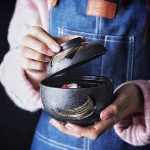 FANCITY Japanese style small ceramic stew pot, birds nest dessert, steamed egg pot, stew soup bowl, pot with lid, dessert cup