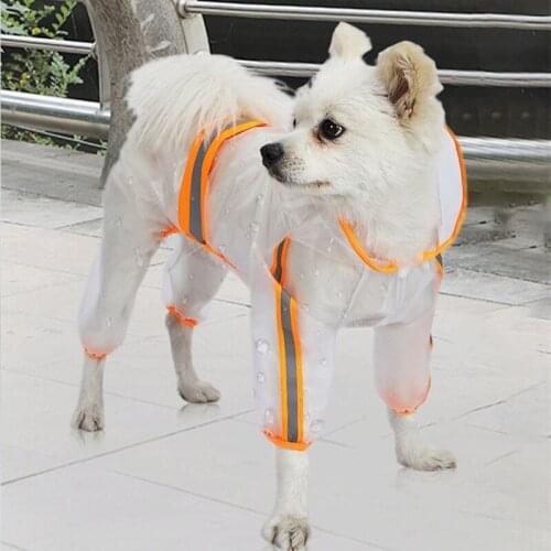 Transparent Pets Small Dog Raincoats Reflective Rainwear Dogs Hooded Jumpsuit Waterproof Jacket Puppy Overalls Rain Cloak